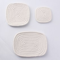 핸드메이드 면실 짜임 사각 컵받침 두꺼운 미끄럼방지 티컵 커피받침 데임방지 단열매트 식기 식탁받침, 유백색, 사각11cm
