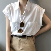 여성 상위 리스트 면접 정장 카라셔츠 슬리브리스 셔츠 블라우스