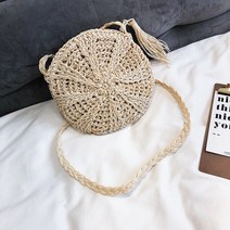 저렴한여름 라운드 짠 비치 숄더 백 여성용 등나무 가방 수제 밀짚 크로스 바디 메시지 핸드백 토트
