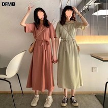 DFMEI 원피스 조거 롱 반팔 여 롱 스커트 여름 스커트