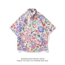 여름 캐주얼 반팔 남방 유화 꽃무늬 셔츠