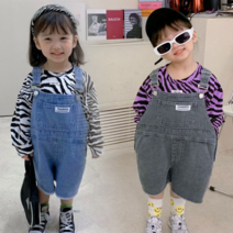 한뼘마켓 유아 아동 남아 여아 데님 멜빵 점프수트 워싱 청바지 팬츠 2color