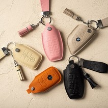 제이케이 [키케이스+스트랩키링+가죽테슬] 자동차 스마트 가죽 차 키홀더 키커버 키링 KC01, 키케이스+스트랩키링+가죽테슬세트(카멜오렌지), 18.기아 3버튼(트렁크)