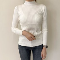 데일리앤 시오 터틀넥 슬림핏 여성 반폴라 골지 니트 티셔츠