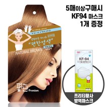바람 BARAM ) 펴난 새치염색 오분염색 샴푸형 염색 간편염색 한방염색약 (5매입 구매시 프리티 방역 KF94 1개증정), 브라운, 1팩