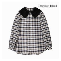 [백화점매장 정품출고] 써스데이아일랜드 블라우스 [Thursday Island] 여성 펀칭자수 카라 체크블라우스(T206MBL135W)