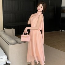 [쉬폰 원피스] 프랑스 복고풍 정 스커트 민소매 디자인 하이 엔드 부드러운 흰색 쉬폰