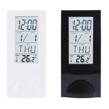 투명 LCD 캘린더 온도 탁상시계 알람시계, 블랙