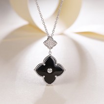 S&F 여성 세라믹 블랙 럭키클로버 목걸이 심플 베이직 S925순은 디럭스 목걸이