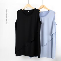 해피통통 쉬폰 이중 라운드 슬리브리스 여성 빅사이즈 레이어드 나시