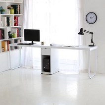 2200 심플 서재 오피스 컴퓨터 2인용 책상 게이밍 프린터받침대 부부 입식, 화이트