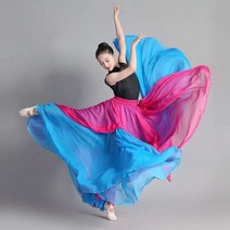 360-720 도 쉬폰 스커트 발레 밸리 댄스 여성 투레이어 컬러 스플라이싱 롱 스커트 댄서 연습 댄스 스커트