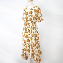 플라워 캉캉 언발란스 반팔 브이넥 원피스 주황
