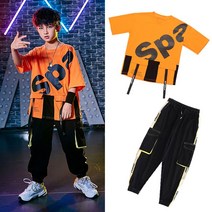 공연복 비보이 남여아동 힙합 개성 멋진 패션쇼 HIPHOP 댄스 유행복 여름 2699211200, 150, 845 귤 색티셔츠 _2301 블랙
