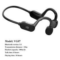 VG09/VG07 오픈 이어 골전도 헤드폰 Tws True 5.1 BT 스포츠 무선 이어폰 LED 디스플레이 TF 카드 기능 헤드셋, VG07