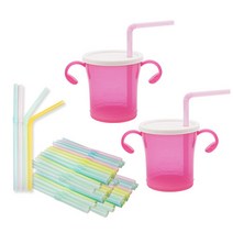 아가프라 3WAY 빨대컵 180ml x 2p + 빨대 랜덤 발송 100p, 핑크+핑크