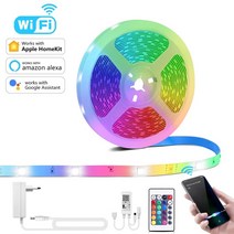 apple homekit smart led 스트립 rgb 12v wifi led 라이트 스트립 다이오드 테이프 tv 백라이트 램프 alexagoogle home siri voice, 우리 플러그, 15m
