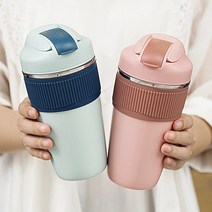 POPSONIC 투썸텀블러 빨대 텀블러 대용량 보온보냉 스테인리스 보냉 텀블러 2개 세트, 네이비블루+무스핑크, 450ml