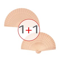 [1+1] (나무향 전통부채 A타입 소형 1P+1P=총2P ) 접이식 휴대용 향나무 풍경 전통 부채, 꽃무늬1P + 달무늬1P