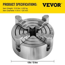 고정밀 선반척 드릴척 연동척 단동척 도압척 스크롤척 Vevor 4 턱 수동 선반 척 125mm k72-100 k72-125 독립 가역 w 4pcs 목재 터닝 cnc 드릴링 용, k72-125 125mm