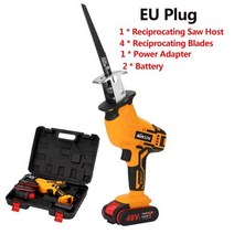 전동공구 전기톱 전동톱 휴대용 무선 왕복 톱 목재 철판 절단 용 전기 톱 절삭기구 절단기, 2 배터리 EU 플러그