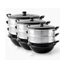 대형 찜통 만두 찜솥 대게 조개 찜기 가정용 업소용 곰솥 특대형 킹크랩 찜냄비, 다용도 3단 찜기 38cm, 1개