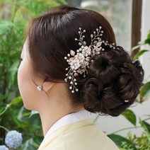 살롱드메리 수국 베이직 한복 볼륨 올림머리 가발 집게핀, 와인