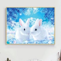 DIY 보석십자수 주문제작 보석비즈십자수 큐빅십자수 결혼선물 집들이선물, 30x40, 토끼 커플