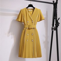 써스데이아일랜드 스타일 원피스 새로운 하이 엔드 V 넥 정장 플러스 사이즈 버전 벨트 패션 디자인 더블 브레스트 주름