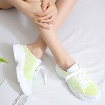 욜케이유 여성 키 높이 메쉬 네온 블로퍼 뮬 스니커즈 블랙 키높이 5CM
