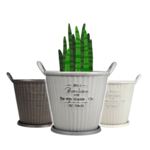 듬직이네 바스킷 스타일 원통형 손잡이 플라스틱 화분 [소], 아이보리