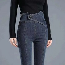 여성용 빈티지 블루 하이 웨이스트 청바지 새로운 사이드 지퍼 슬림 스키니 펜슬 바지 스트리트웨어 더블 브레스트 크로스 데님