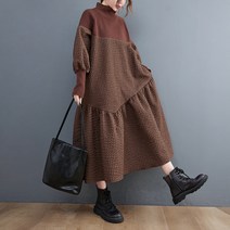 봄 가을 여자 터틀넥 누빔 오버핏 후레아 원피스 임부복 루즈핏 드레스 A3