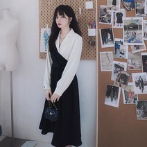 유니크 사선 결혼식 데일리 하객 룩 미디 롱 원피스 66 빅 H라인 사이즈 데이트 오피스 룩 회사원 드레스