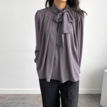 NewCare 여성 리본블라우스 하객패션 맞주름 쉬폰블라우스