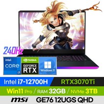 [사은품 증정!] MSI 레이더 GE76 12UGS QHD 고사양 배그 롤 로아 오버워치 17인치 게이밍 노트북 (코어i7-12700H/RTX3070Ti), 윈도우11 포함, 32GB, 3TB, 코어i7, 그레이