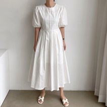 먼데이홀릭 가슴 핀턱 여름 반팔퍼프 주름 원피스
