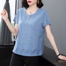 빅사이즈 여성의류 선명한 레이스 블라우스 여름옷 중년 여자드슬랙스 뱃살커버 티셔츠상의 트렌드