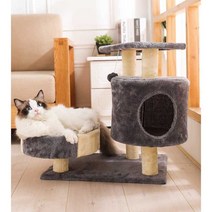 고양이캣타워 숨숨집 중형 2단 캣타워 심플 디자인, 따뜻한 3층 딥브라운