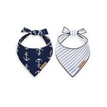 Paws Wishes 900370 강아지 반다나 2팩 앵커 블루 스트라이프 세트 리틀 캡틴 반려동물 인 디자인 모발 방수 조절 가능한 스카프 중형견 남아 여아 강아지용, Medium (Set of 2), 블루 솔리드 블루 스트라이프 앵커