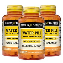 Mason Natural 칼륨 및 칼슘이 함유된 알약 - 체액 균형 지원 팽창 붓기 완화 천연 이뇨제 보충제 90정 (3팩)