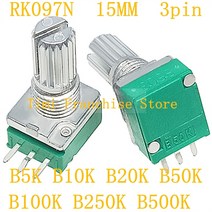 10PCS RK097N B1K B5K B10K B20K B50K B100K B250K B500K RK097 오디오 앰프 실드 이중 전위차계 15mm 샤프트 3pin, [07] 1 천개 옴