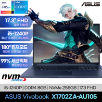 ASUS 비보북 17 X1702ZA-AU105 i5-1240P 17인치노트북, Free DOS, 16GB, 256GB, 코어i5, 콰이어트 블루