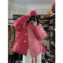 여자 하이넥 버튼 배색 오버핏 특이한 숏 패딩 자켓 중학생 고등학생 20대 스트릿