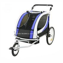 자전거트레일러 레인 커버가 있는 2 in 1 쌍둥이 자전거 트레일러 2인용 어린이 마차, 푸른