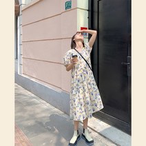 플라워원피스 프렌치 러블리 벌룬소매 여름 소프트스타일 티 멈추다 클래식 첫사랑 스윗 롱 3805705481