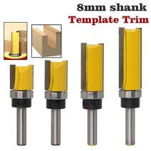 트리머비트세트 루터날 트리머날 둥근 평비트 6mm/6.35mm/8mm 생크 템플릿 트림 힌지 모타 이징 라우터 비, 4 개 8mm D19.5