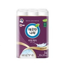 [깨끗한나라] 비데케어 솔잎향 3겹 천연펄프 30m 30롤/무형광/더마테스트완료, 상세 설명 참조