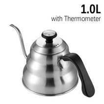 커피포트 드롱기 커피드립퍼 핸드드립주전자 커피머신 1l1.2l 스테인레스 스틸 커피 주전자 구즈넥 얇은 주둥이 커피 드립 주전자 온도계 부어 커피 포트 주전자, 1-1.0- 보온병 포함