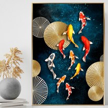 황금 잉어 구어도 물고기 액자 거실 안방 사무실 대형 풍수 인테리어 그림 집들이 개업선물, 블루앤골드픽 풍요의 구어도, 그레이